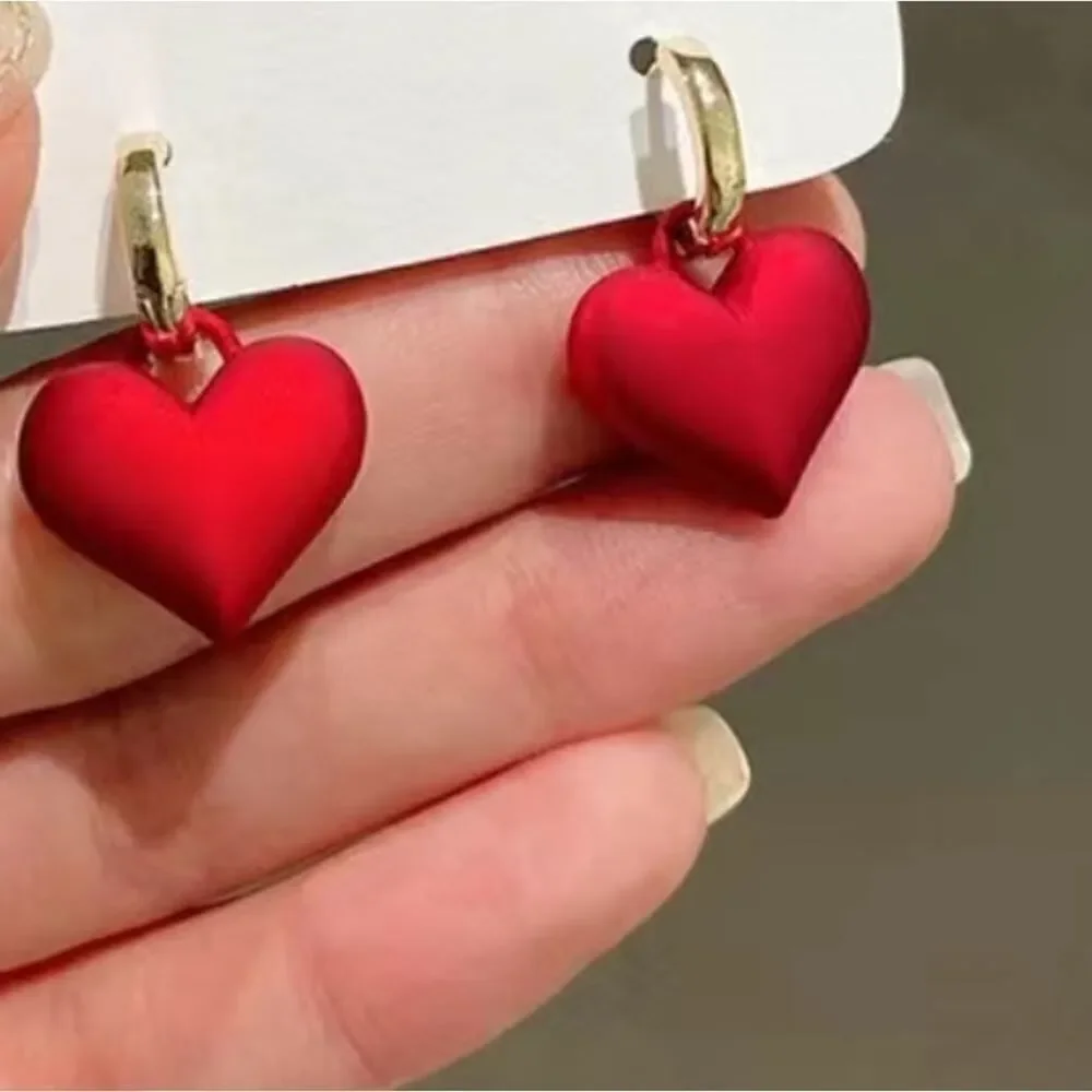 Shiny Red Heart Earrings for girls